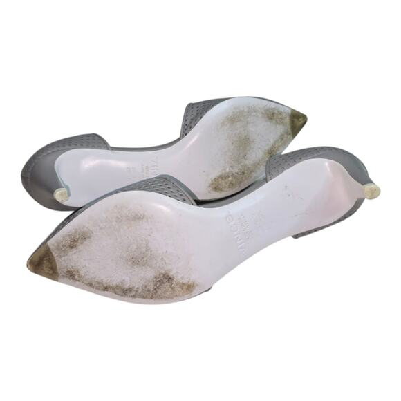 Vince Women's D'Orsay Pointed Toe Kitten Heel Pumps Perforated Leather Gray - Picture 7 of 9